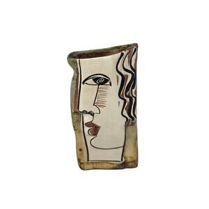 Vintage Signed Studio Pottery Face Vase Abstract Ceramic Art Sculpture 9"